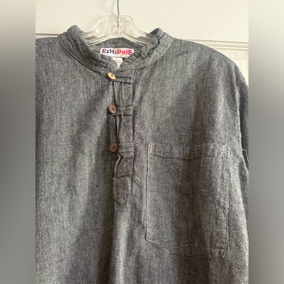 EzHippie Tunic Gray Cotton Pockets 1/4 Button Bohemian hippie Beach Coastal - Picture 5 of 13